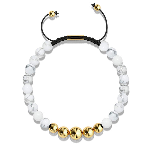 Howlite | Or | Bracelet en macramé de pierres précieuses d'équilibre